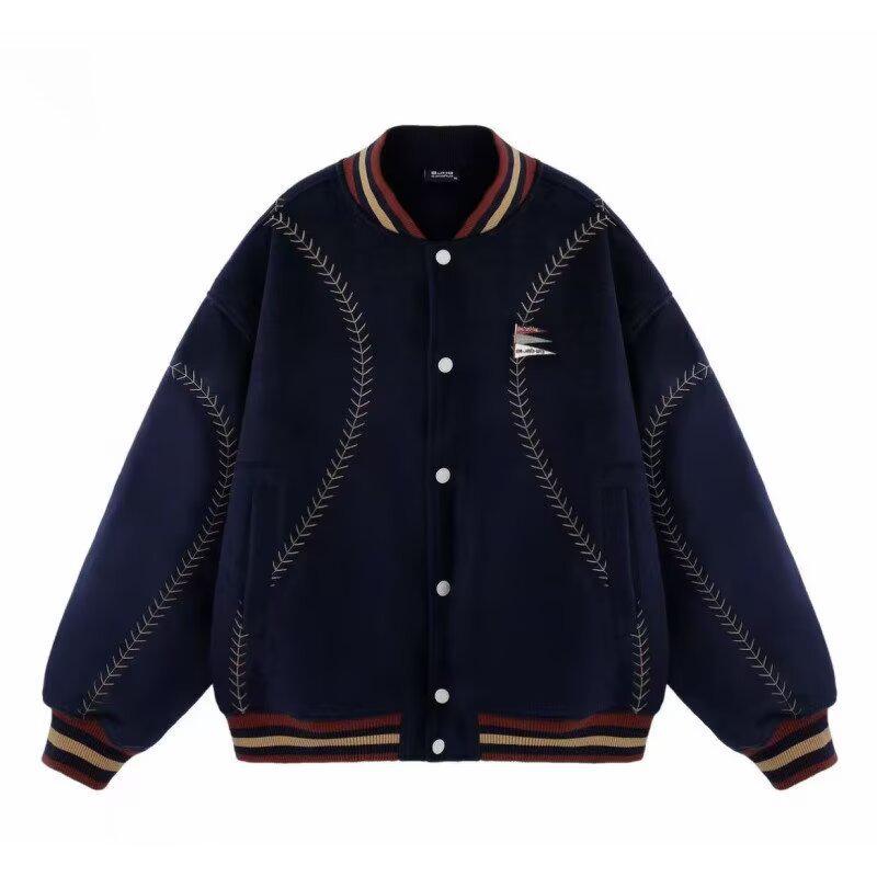 

Men s Retro Baseball Cotton Jacket - Winter College Style Woolen Outerwear Medium