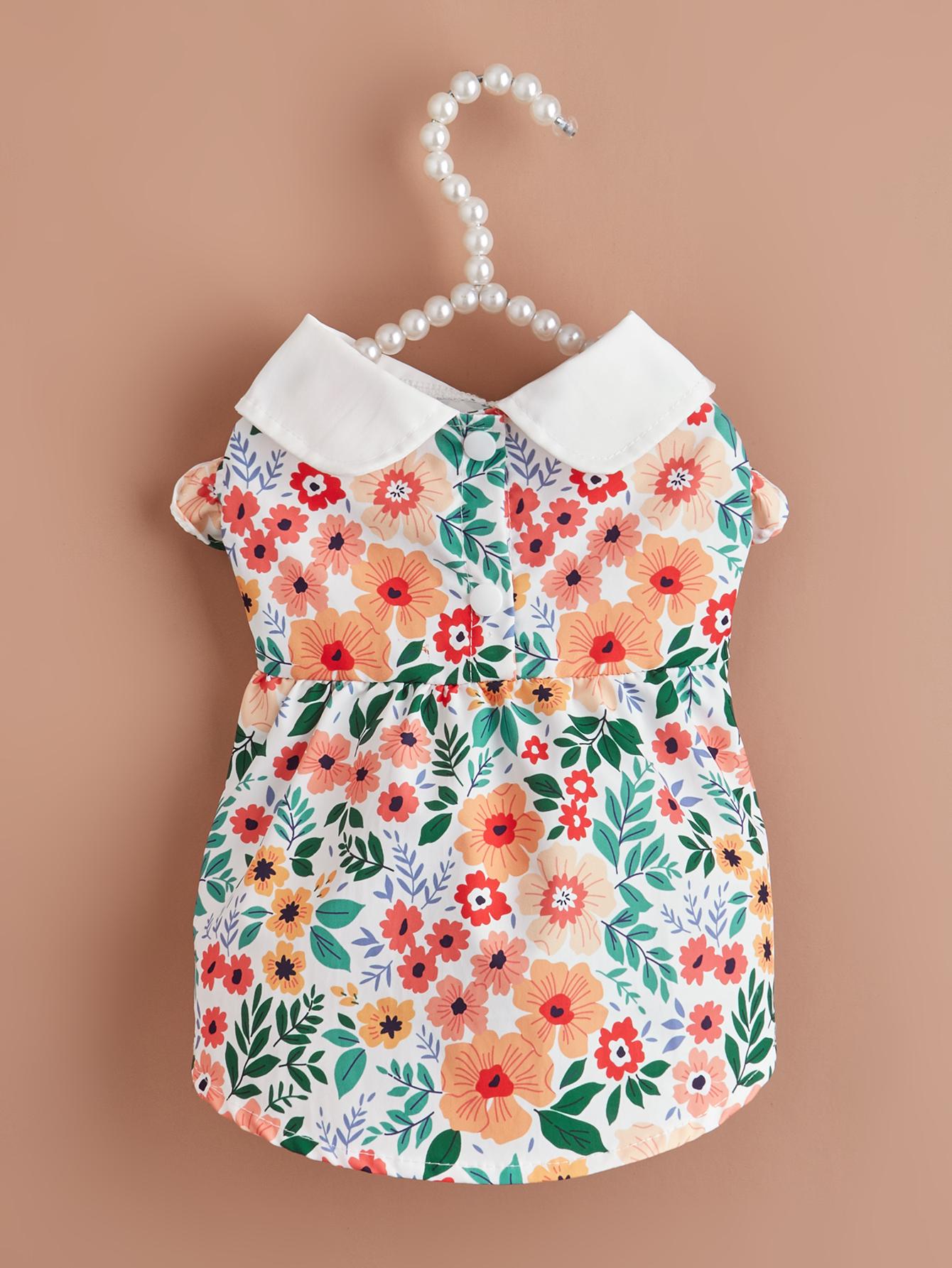 

Цветочное платье для питомца с белым воротником, Милый наряд для щенка, Одежда для собачки с оборками, Модная одежда для маленькой собаки, Сладкая одежда для питомца XS（old） зелёный