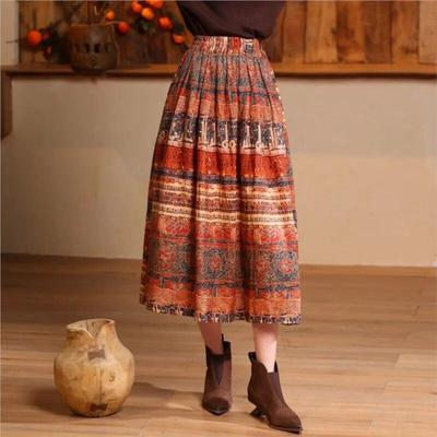 Woman Spring Vintage Style Print Skirts