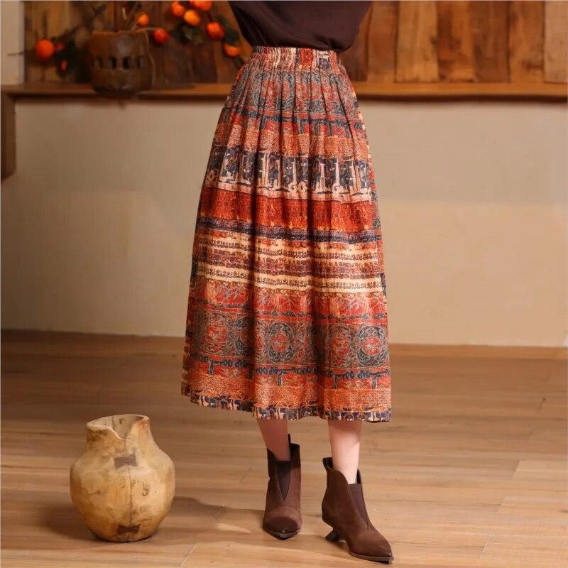 Johnature Damen Röcke im Vintage-Stil mit Frühlingsdruck