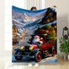 Santa Driving Vintage Car Christmas Blanket Bedroom Blanket for Livingroom Couch Lunch Break Soft Throw for Friend's Festival Gift