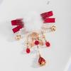 1 Pair Wine Red Ribbon Hair Clips Set Hair Clips with Fluffy Pom Poms for Women Girls Party Wedding Hair Accessories