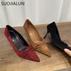 Fashion SUOJIALUN 2025 Autumn New Brand Women Elegant Pumps Shoes Fashion Pointed Toe Shallow Boat Shoes Thin High Heel Dress Single Sho