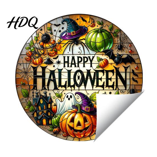 Halloween Party Favors Stained Glass Style Static Window Clings Waterproof PVC Pumpkin Ghost Bat Indoor Outdoor Decorations Haunted House Decals