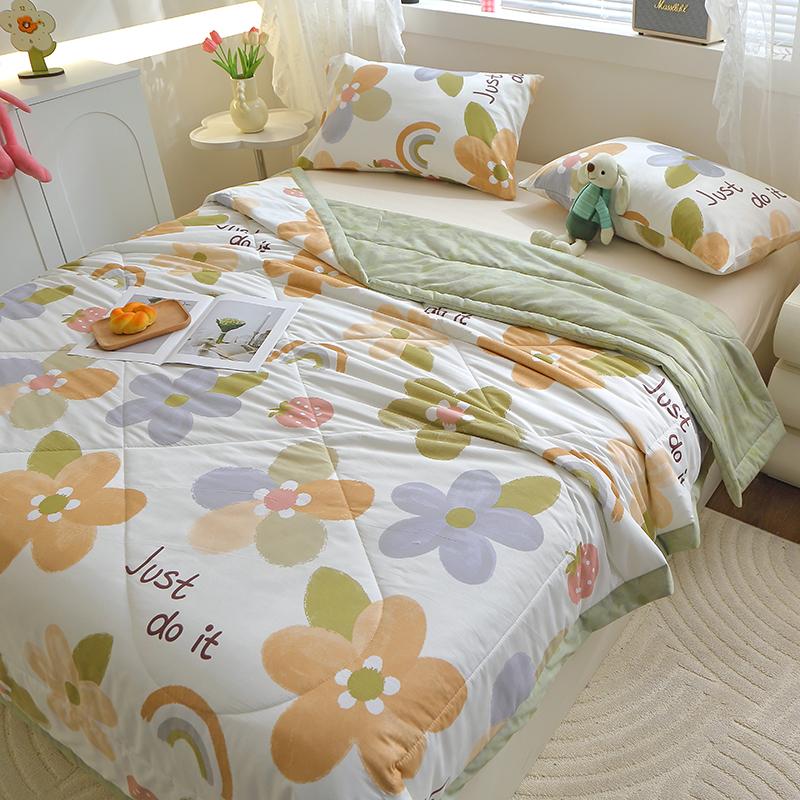 Floral Rainbow Pattern Quilt 100% Cotton Skin-friendly Comfortable Flowers Print Air Conditioning Quilt for Kids Teens Adults