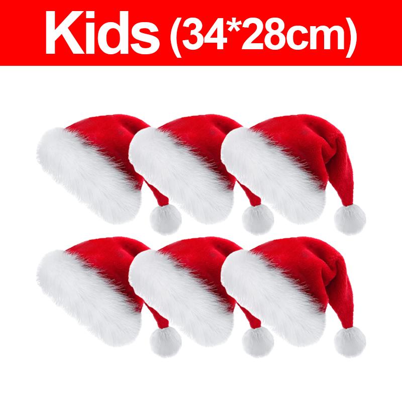 

6/1pcs Plush Christmas Hat Red Santa Hat for Adults Kids Unisex Festival Fluffy Caps Xmas New Year Party Decoration Supplies 1pc