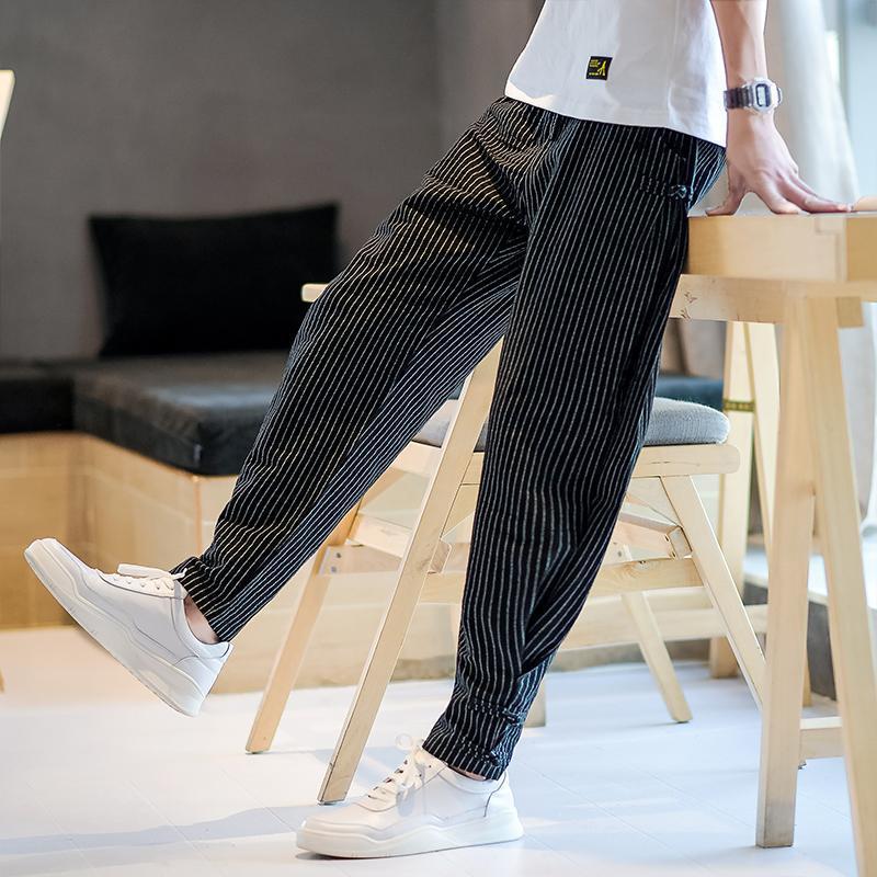 Comfortable New Loose Men's Clothing Pockets Printing Patchwork Striped Simplicity Fashion Casual Handsome Man High Waist Pants