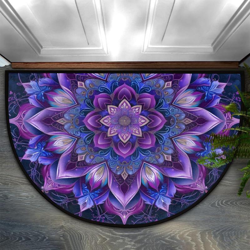 Bohemian Floral Retro Style Semi-Circular Entrance Mat