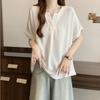 Women Casual V Neck Short Sleeve Loose Fit Solid Color Blouse