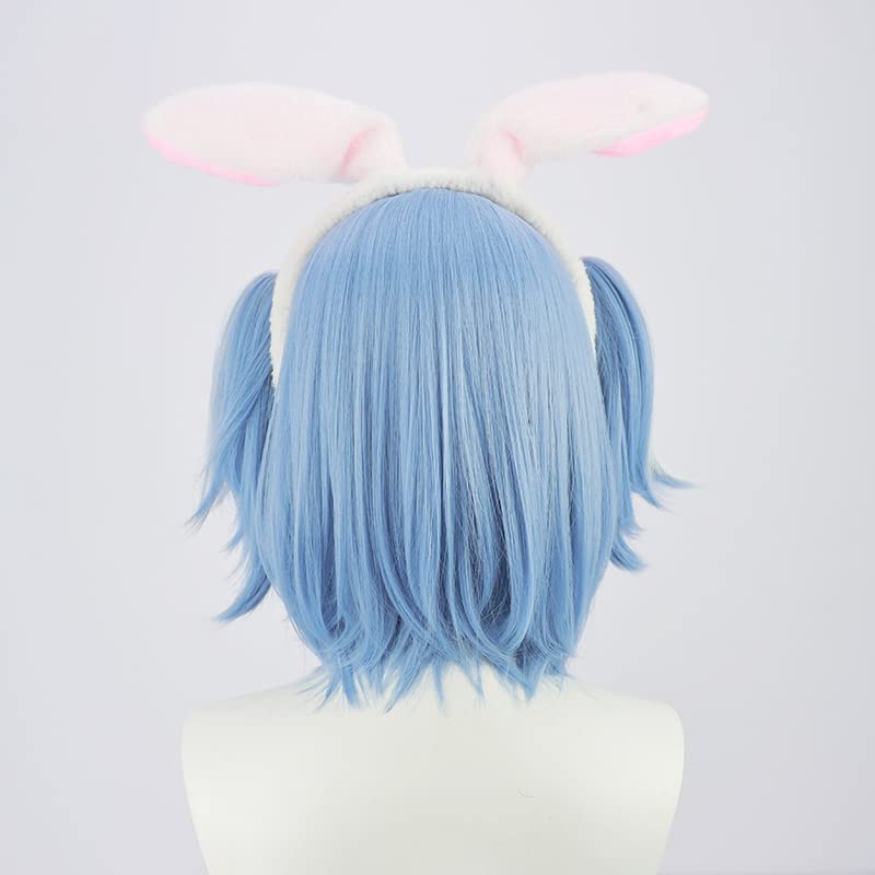 Usada Pekora Cosplay Wig, Blue To White Gradient, Heat-Resistant Wig (Bob Style, No Ears)