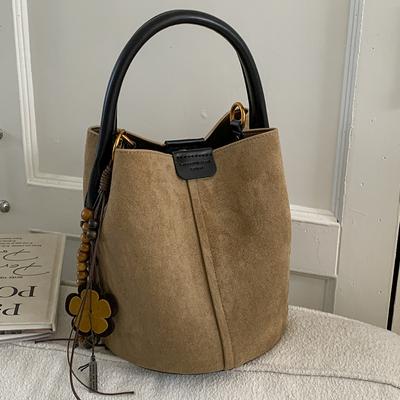 Autumn Retro Matte Suede Bucket Bag High Value Fashion Portable Vegetable Basket Bag Casual Shoulder Messenger Bag