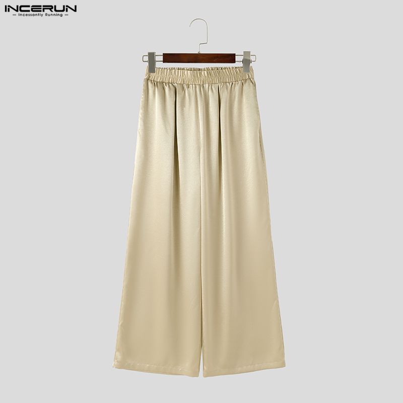 INCERUN Men's Two Piece Sets Oversized T-shirt and Wide Leg Pants Casual Satin Loungewear Outfits