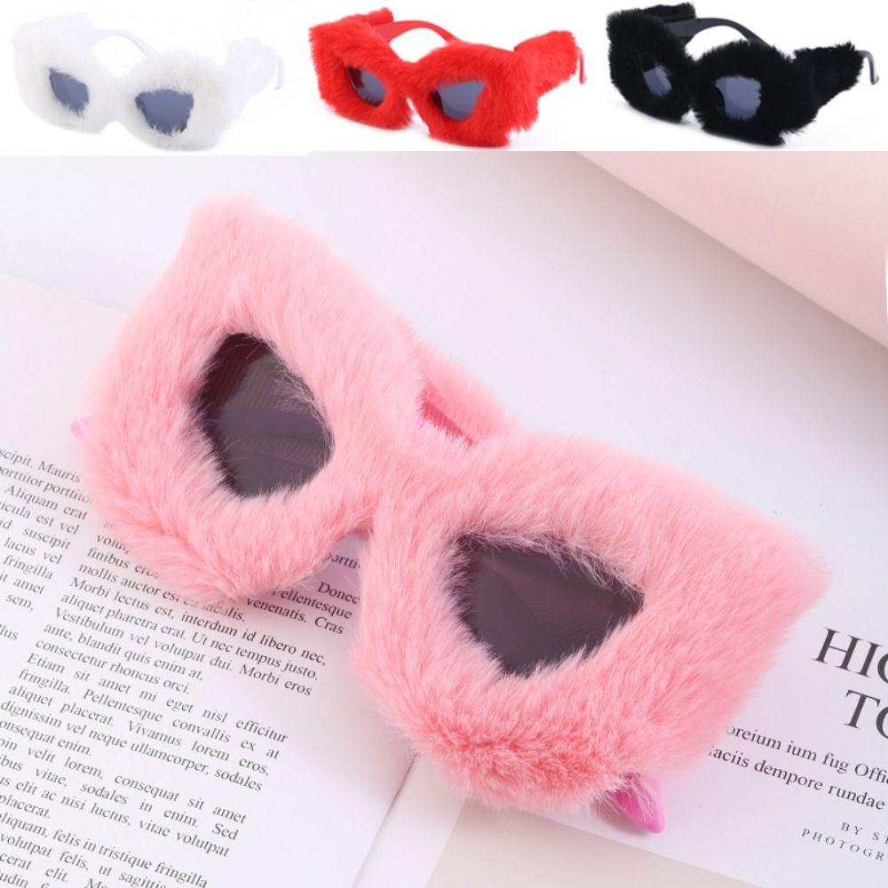 Korean Cat's Eye Frame Plush Sunglasses Sun-Protective Photos Decoration Travel Sunglasses Outdoor Bride Eyewear For Women Girls
