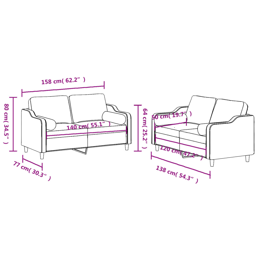Vidaxl 2-Cz. Relaxation Set With Cushions, Black, Fabric