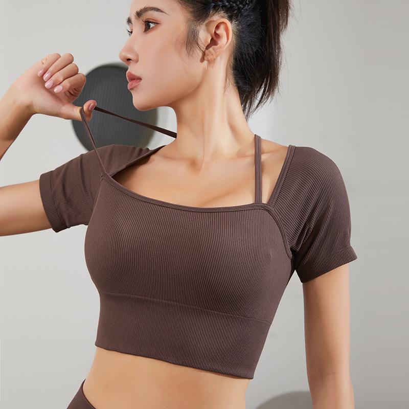 

Укороченный топ для йоги с халтером и короткими рукавами Nude Feel - Женская дышащая, быстросохнущая спортивная одежда для фитнеса Extra Large