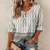 Women's Vintage Floral Print Blouse with Tie Neck and Ruffle Three-Quarter Sleeves