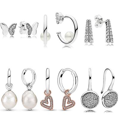 925 Sterling Silber schillernde Tröpfchen Freihand Herz fliegender Schmetterling Perlenohrring mit Kristall für Frauen Geschenk Modeschmuck