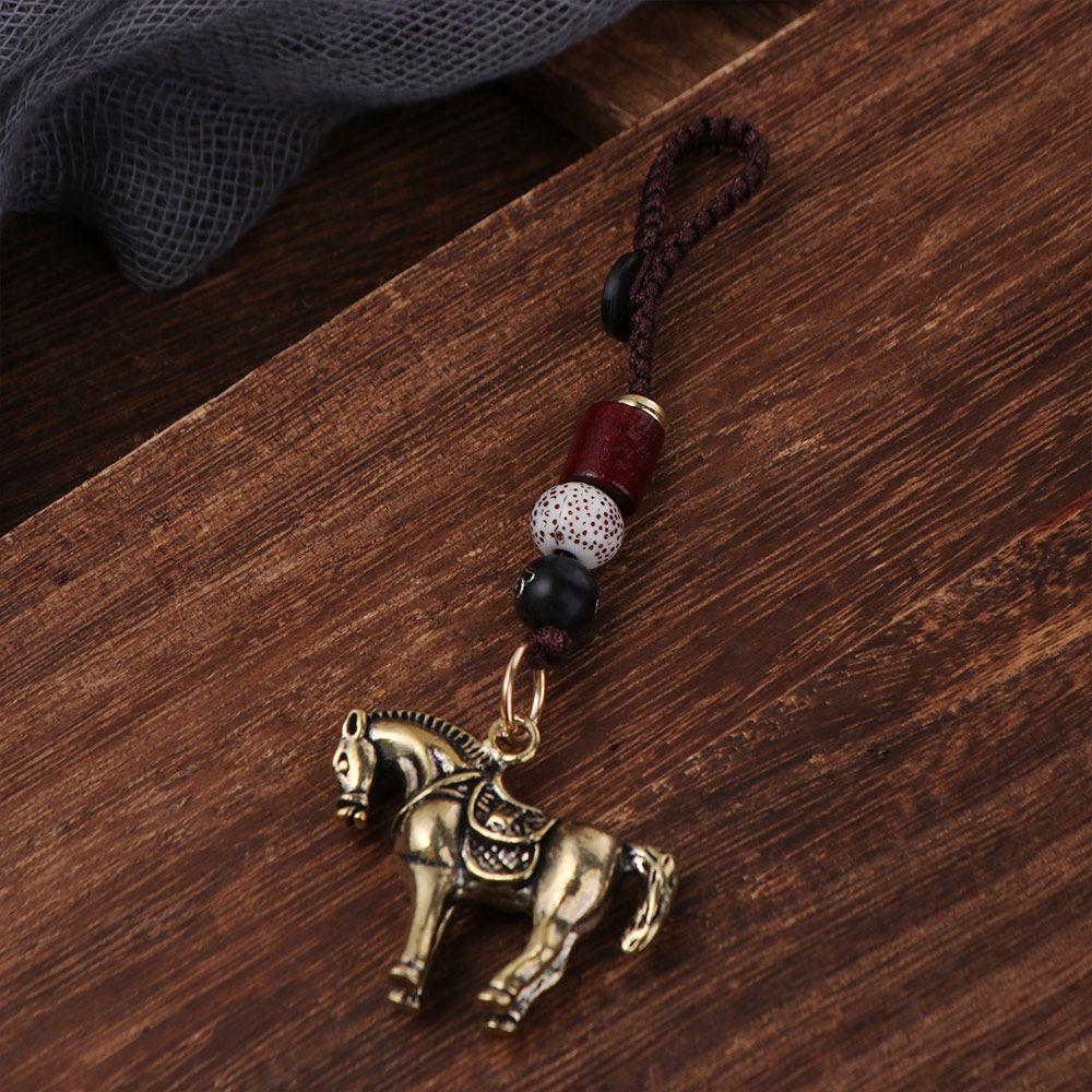 Feng Shui Horse Lucky Bag Pendant Wealth Weaving Key Chains Chinese Zodiac Key Ring  Women Men