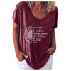 Womens Casual V Neck T-shirt Short Sleeve Letter Print Blouse Tops
