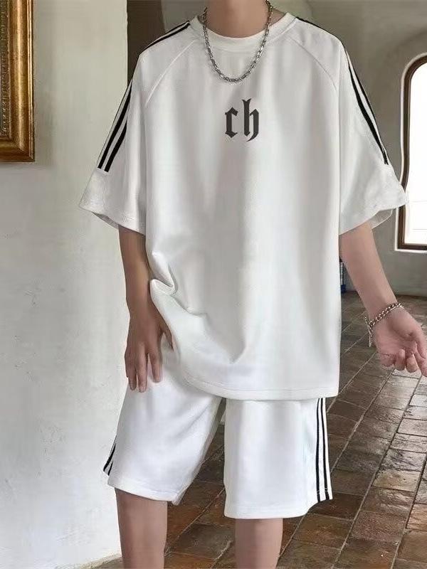 Men's High-End Suede T-Shirt & Shorts Set - Summer Retro Casual Sportswear