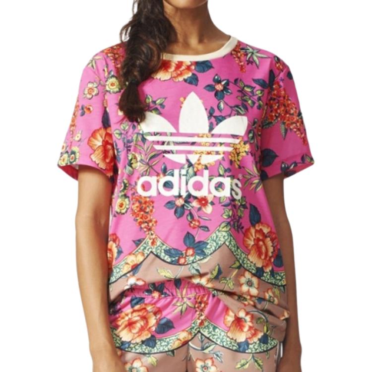 Adidas Originals Lifestyle Casual Series Round Neck Soft Comfortable Short Sleeve Regular T-Shirt Women Tops Pink AJ8142