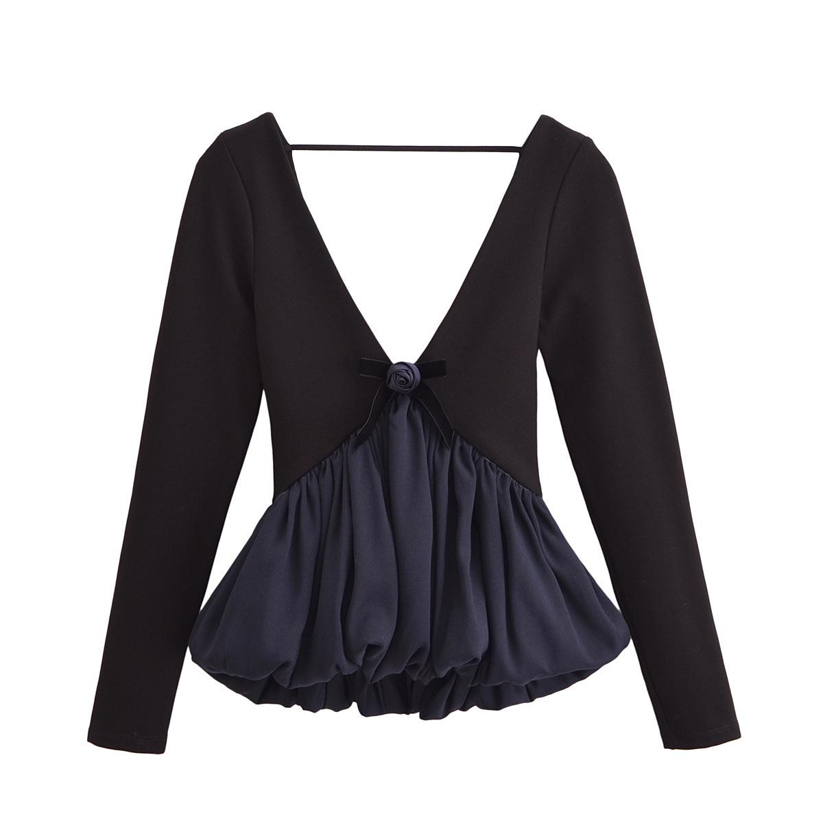 

ZARZ Женский топ с цветочным принтом и пышным подолом - Европейский и американский стиль Small чёрный