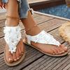 White Flower Decor Flat Sandals Women 2026 Summer Non-slip Beach Flip Flops Woman Plus Size 43 Bohemian Style Thong Sandals