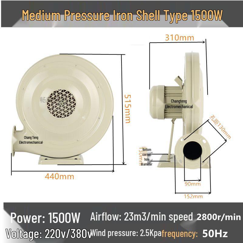 220V Low Noise Medium Pressure Fan for Woodworking, Strong Dust Extraction, Kitchen Ventilation, High Power Centrifugal Stove, Boiler Blower.