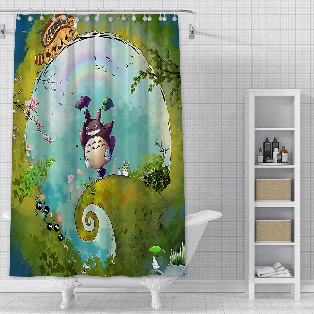 Jdj32Cute T-Totoros Shower Curtain Waterproof Polyester Fabric Paint Colorful Bath Curtains Home Bathroom Decor Curtain With3M