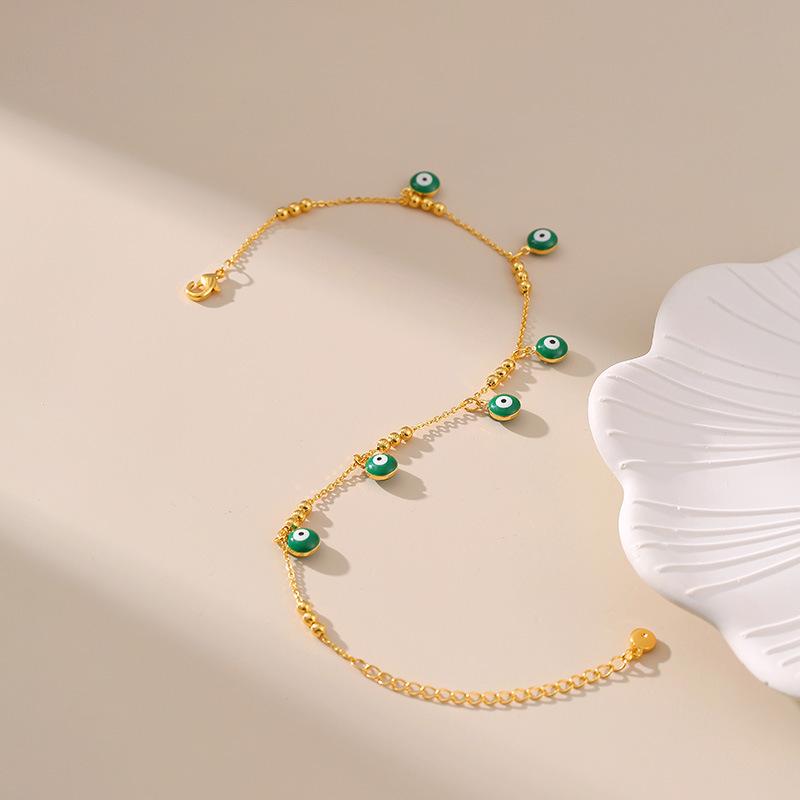 Vintage 18 Karat Vergoldetes Türkisches Auge Tropföl Knöchelarmband für Damen