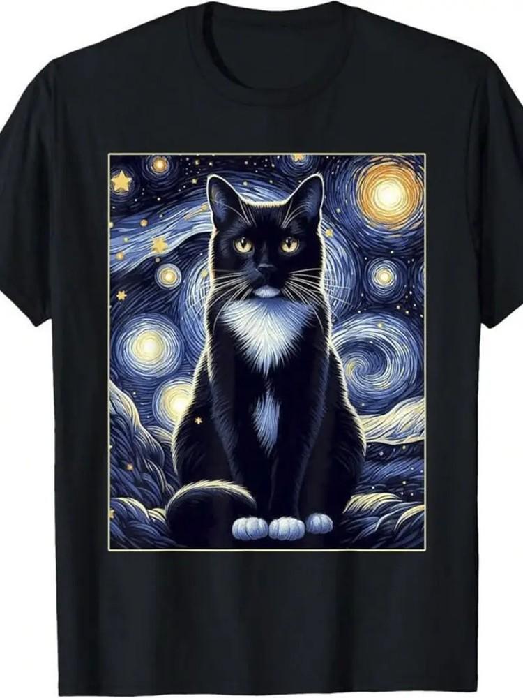

The Creamy Kitten Under The Starry Sky1pc 100% Cotton Washed Printed T-Shirt Unisex T-Shirt XXXL