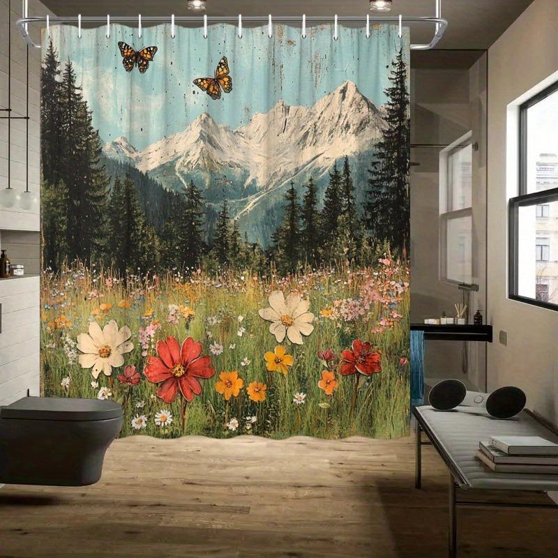 

Painting-Style Grassland Washable Dirt-Resistant Shower Curtain Shower Head Waterproof Polyester Bath Curtain For Home Decor W60H190(CM)-1 Pcs