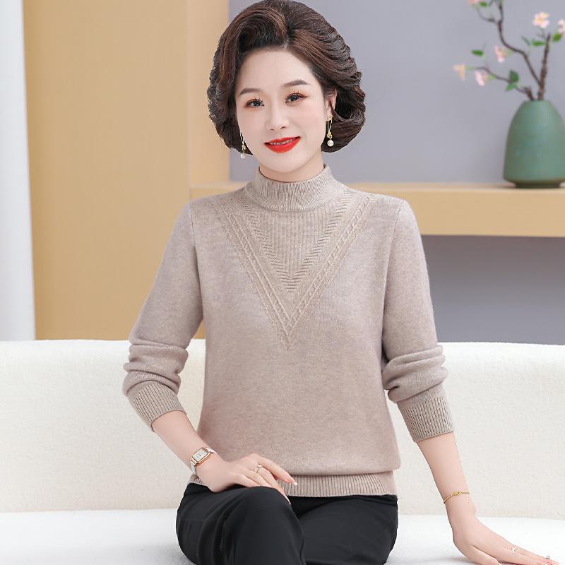 Women's Winter Half-High Collar Thick Knit Sweater for Mid-Aged and Elderly 5 New Styles