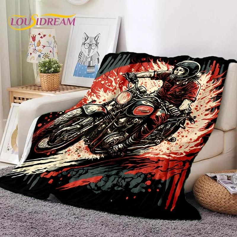 Motocross Modern Retro Motorcycle Soft Blankets Cozy Warm Throw for Picnic Bed Sofa Home Bedroom