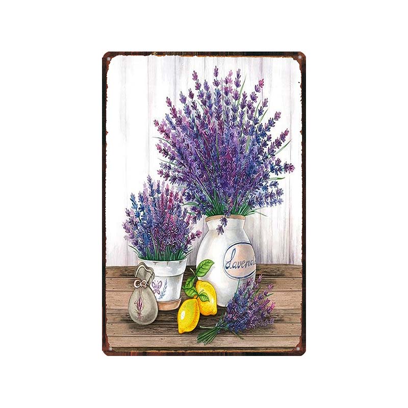 Garden Lavender Metal Plate Purple Flower Farmhouse Tin Signs Plaque Wall Art Home Garden Vintage Decor