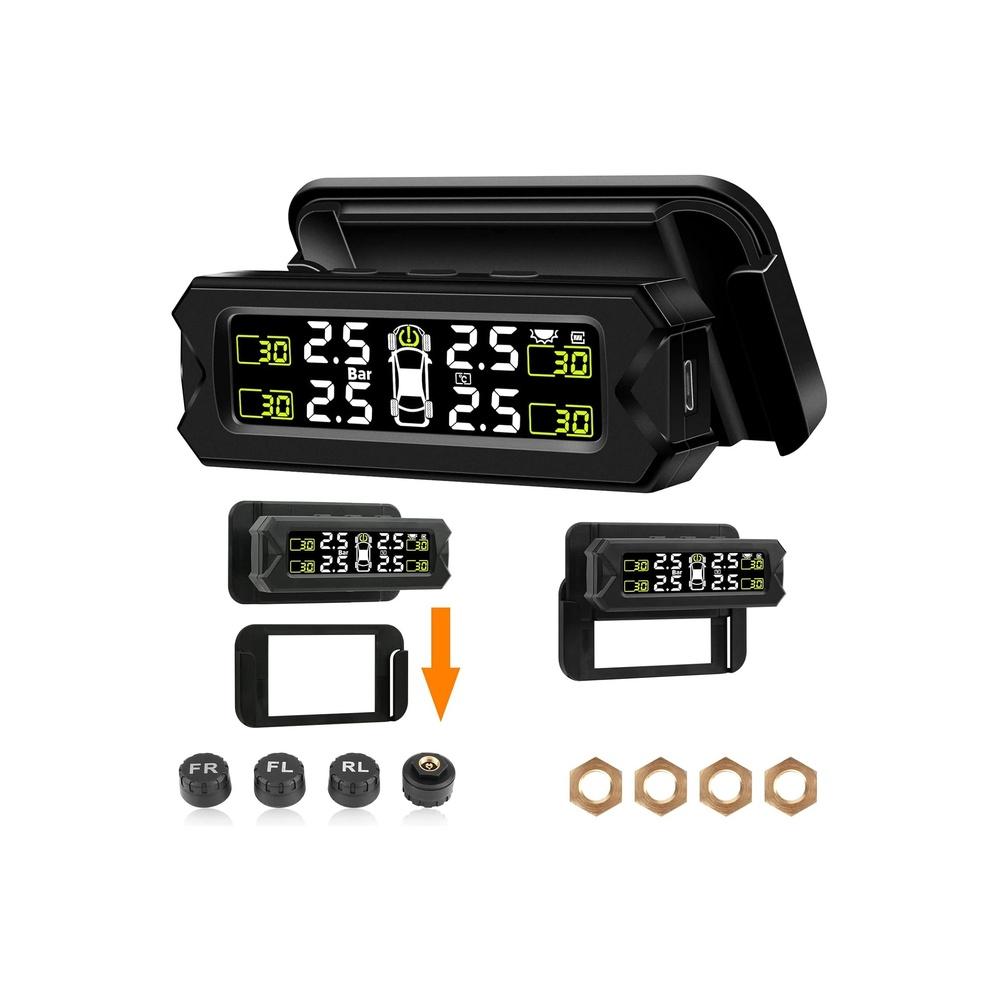 

TPMS Tire Pressure Monitoring System Adjustable And Removable Solar Tire Pressure Monitor With 6 Alarm Modes And Real-Time Auto Detection For Car 22-