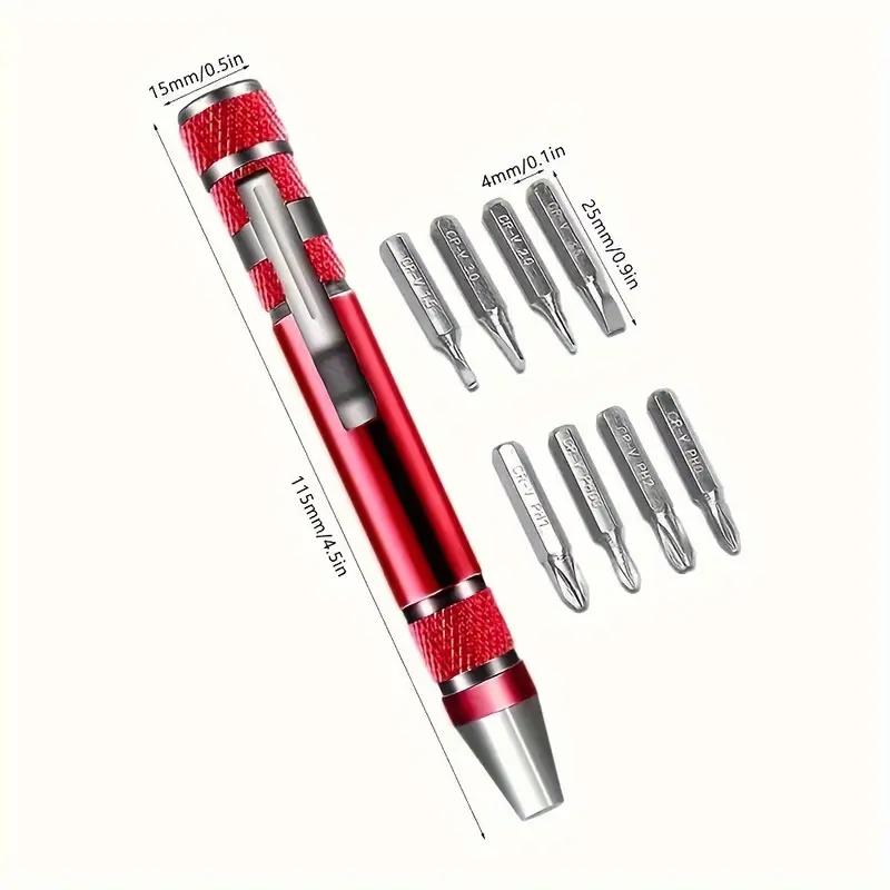 8-in-1 Multifunctional Screwdriver Set, Aluminum Alloy Precision Repair Kit, Portable & Convenient Tool for Maintenance красный