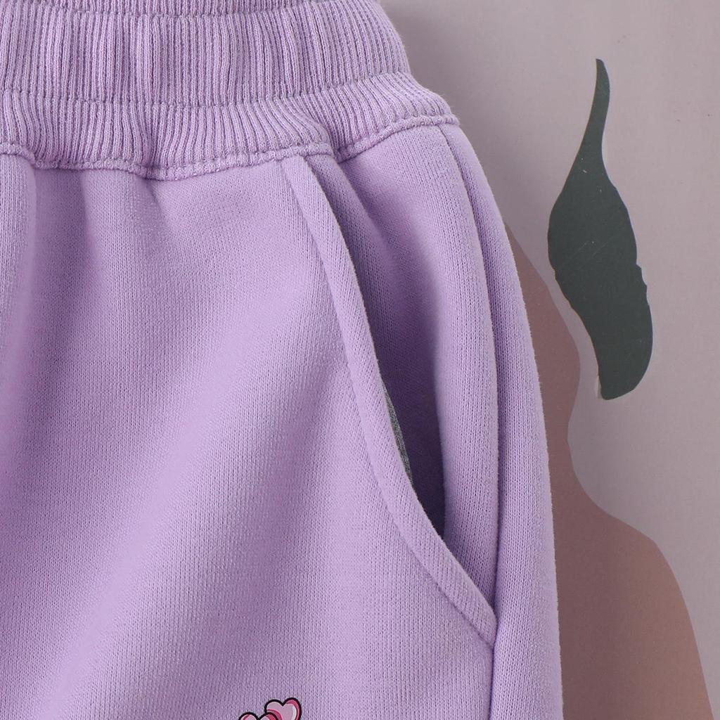 2025 Winter Girls' Cartoon Fleece-Lined Pull-On Pants - Kids' Autumn/Winter Casual One-Piece Pants