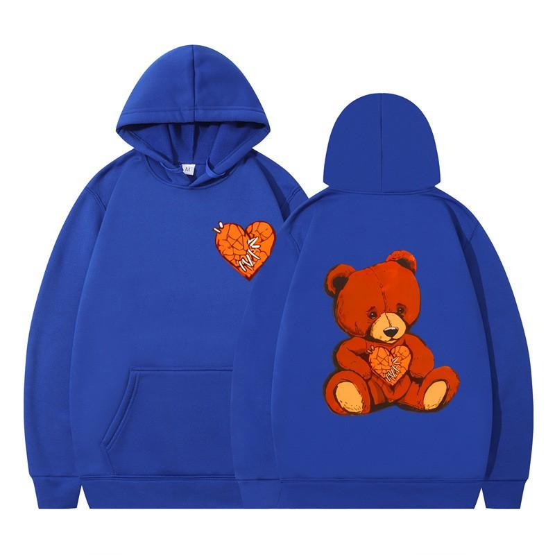 Unisex Hooded Sweatshirt With Teddy Bear Print Casual Oversized Pullover Winter Youth Streetwear
