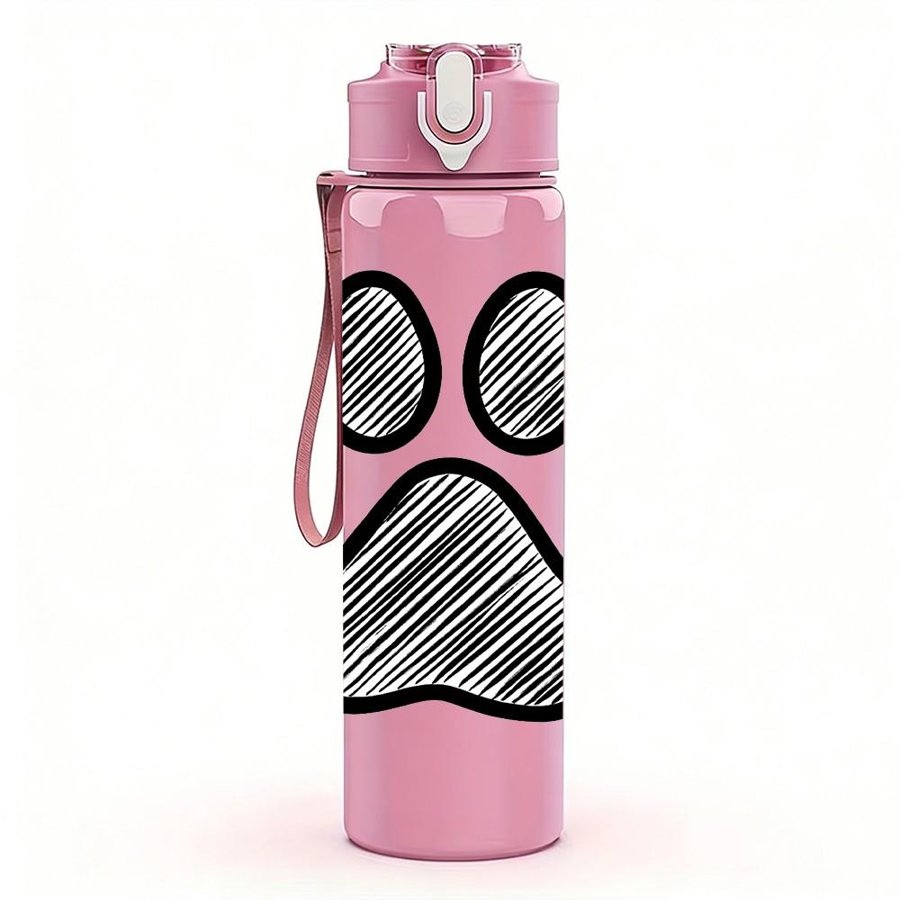 1PC Dog Paw Footprint Sketch Print 750ml Color Plastic Sports Water Bottle Leakproof Flip Straw Lid Suitable for Sports Office Home Use