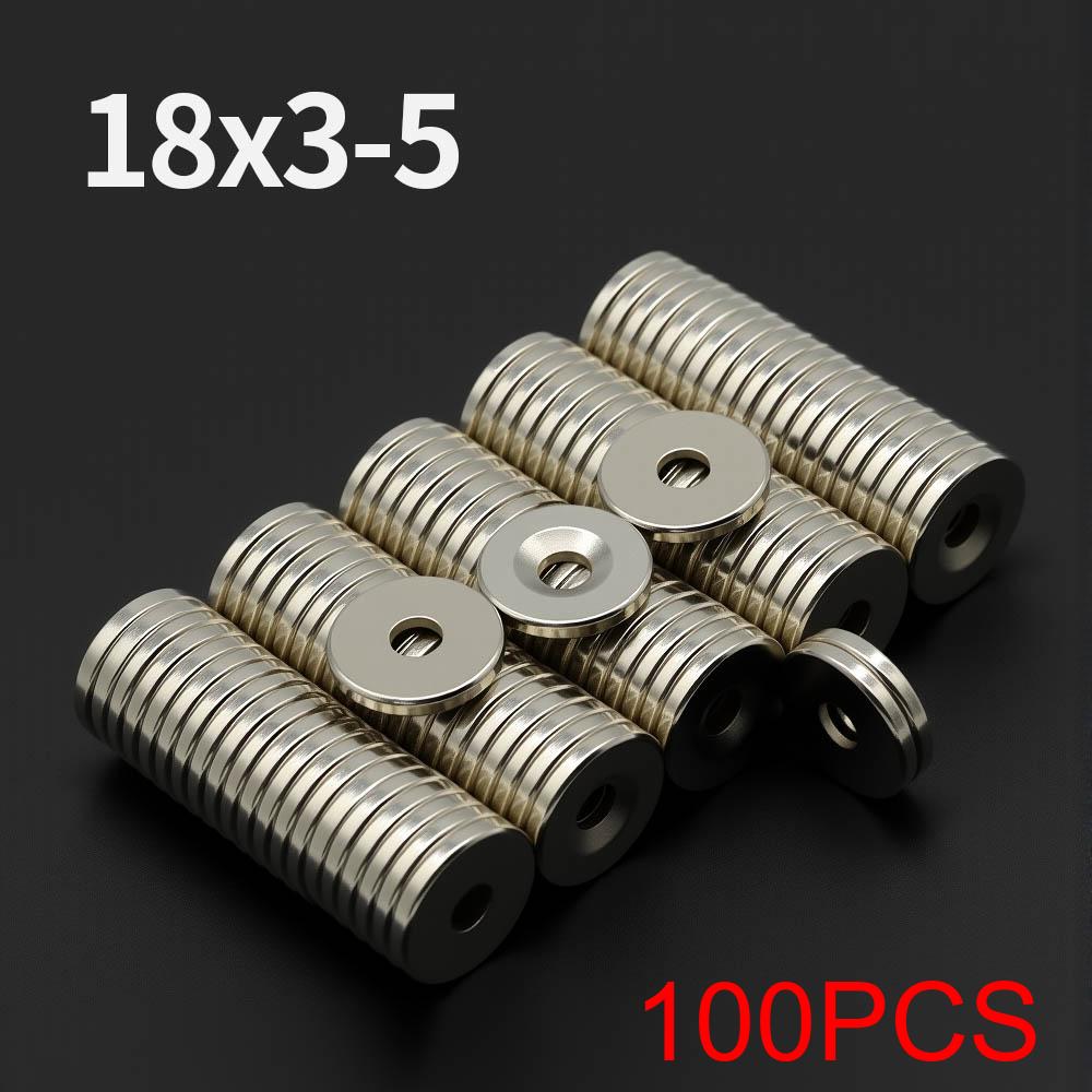 18x3-5mm Stark mit Löchern Neodym-Magnet N35 NdFeB Permanentmagneten Rund Superstarke Kühlschrankmagnete DIY