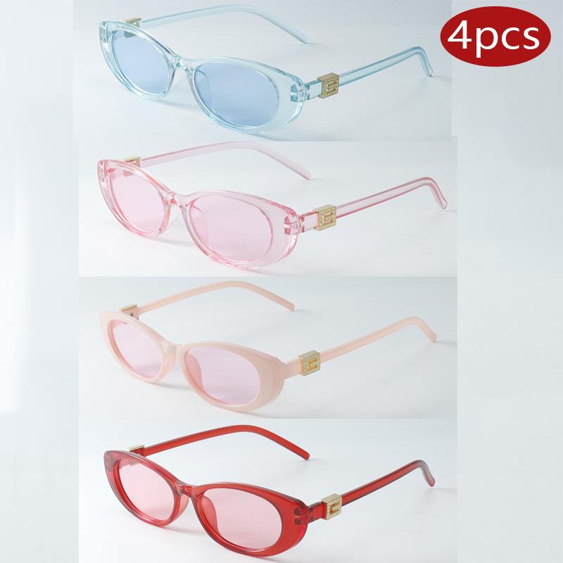 4Pcs Vintage Brand Design Cat Eye Sunglasses Women Men Retro Rivet Decoration Eyewear Small Frame Colorful Sun Glasses Female