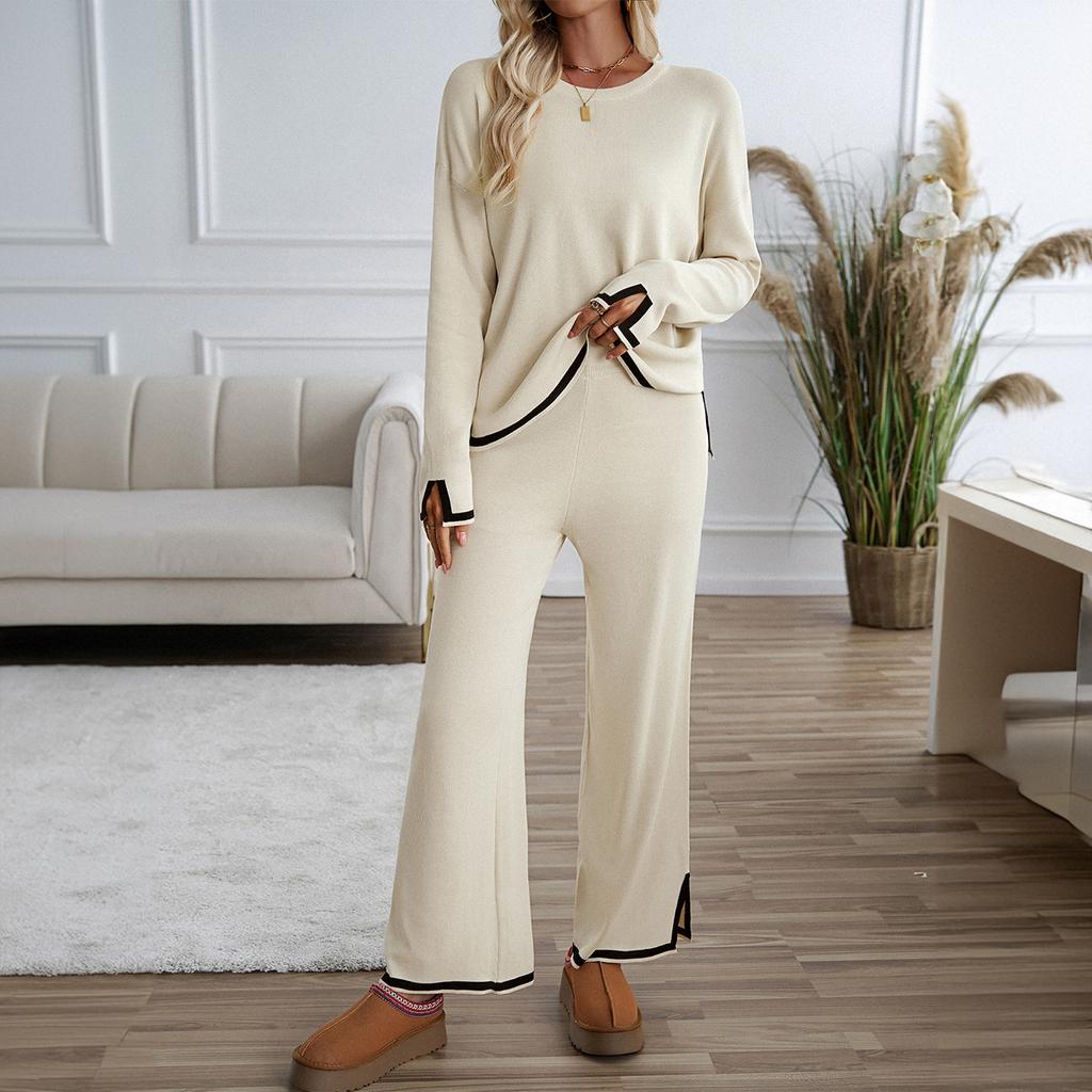 Women's clothing set comfortable commuting simple daily fashion temperament casual solid color knitted long sleeved woolen clothing set