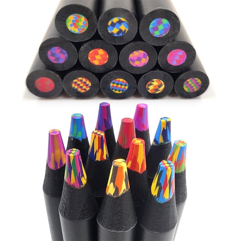 12Pieces Rainbow Pencils Artist Colouring Pencils Multicoloured Pencil For Student Kid Drawing Sketching Craft Project