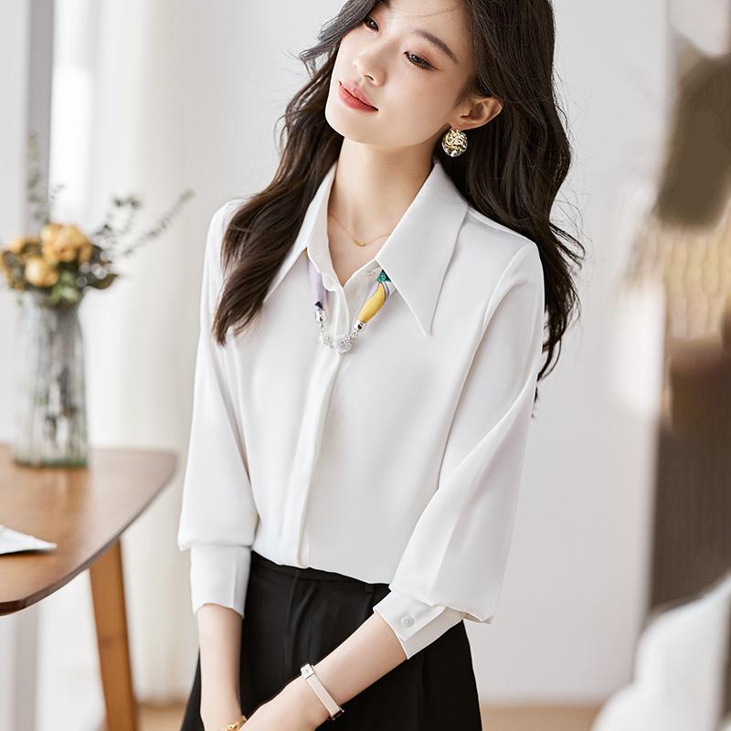 Women Blouses Shirts 2025 Spring Long Sleeve Women Blouse Shirt Turn Down Collar White Chiffon Blouse Shirt Women Tops J832