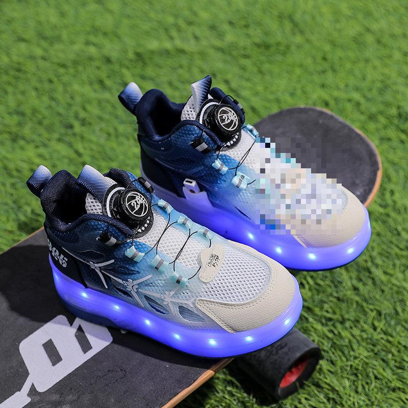 A1RW7V Kids' Retractable Double-Wheel Skating Shoes - Breathable Inline Roller Sneakers for Boys
