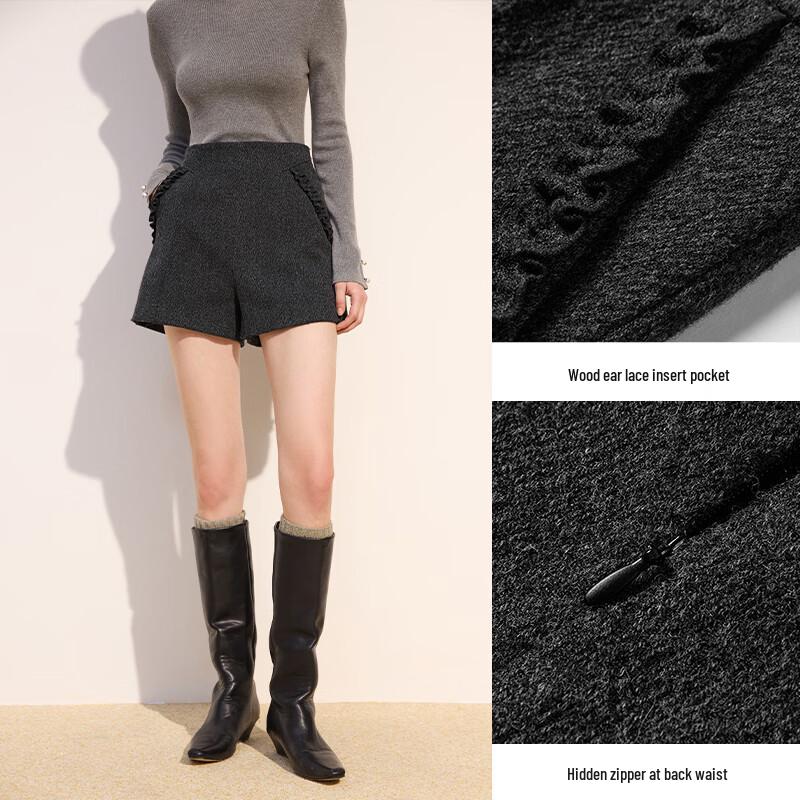 Xiangying Women's Faux Wool High-Waisted Wide-Leg Shorts
