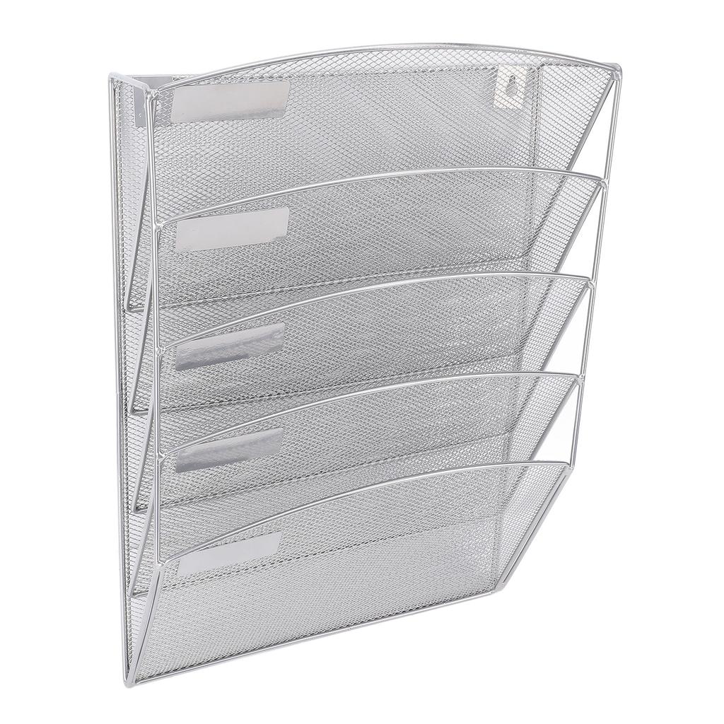 Wall Mount File Organizer 5 Tier Slanted Bottom Vertical Hanging Storage Rack for Office School Home Use