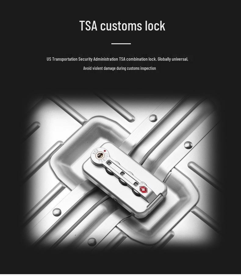 Aluminum-Magnesium Alloy Suitcase with Aluminum Frame, Universal Wheels, Combination Lock - 24" Carry-On for Students & Men's Business Travel.