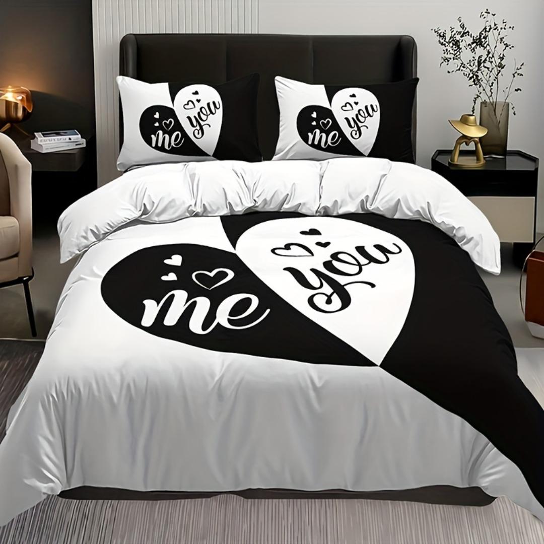 

Couple Black and Red Love Romantic Print Bedding Set Comfortable Duvet Cover King Queen Twin Single Size Bithday Gift Room Decor Duvet&EU Twin 135x200c